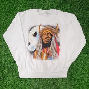 Vintage 90s Native-American Sweatshirt Womens Large 21x24 White